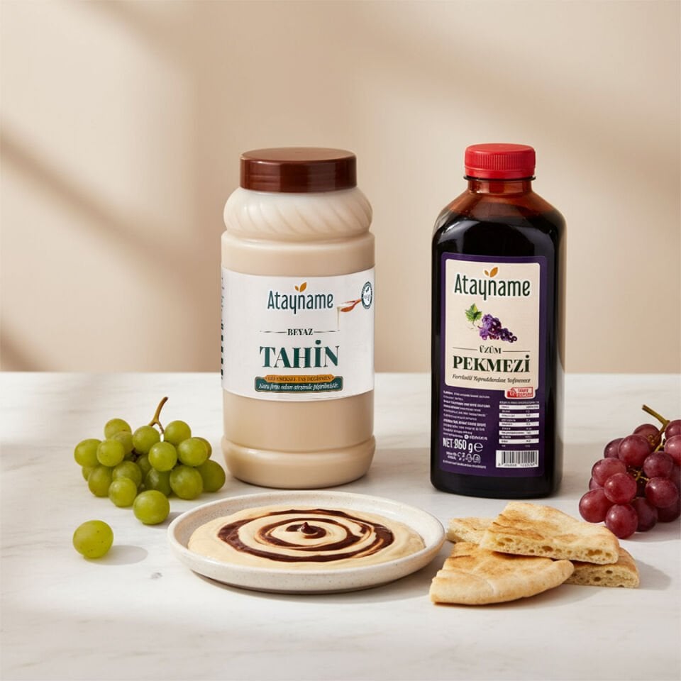 Atayname Beyaz Tahin 900 G & Üzüm Pekmezi Paketi 950 Ml.