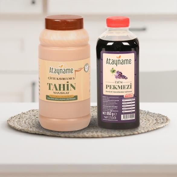 Atayname Çifte Kavrulmuş Manavgat Tahin 900 G & Üzüm Pekmezi Paketi 950 Ml.