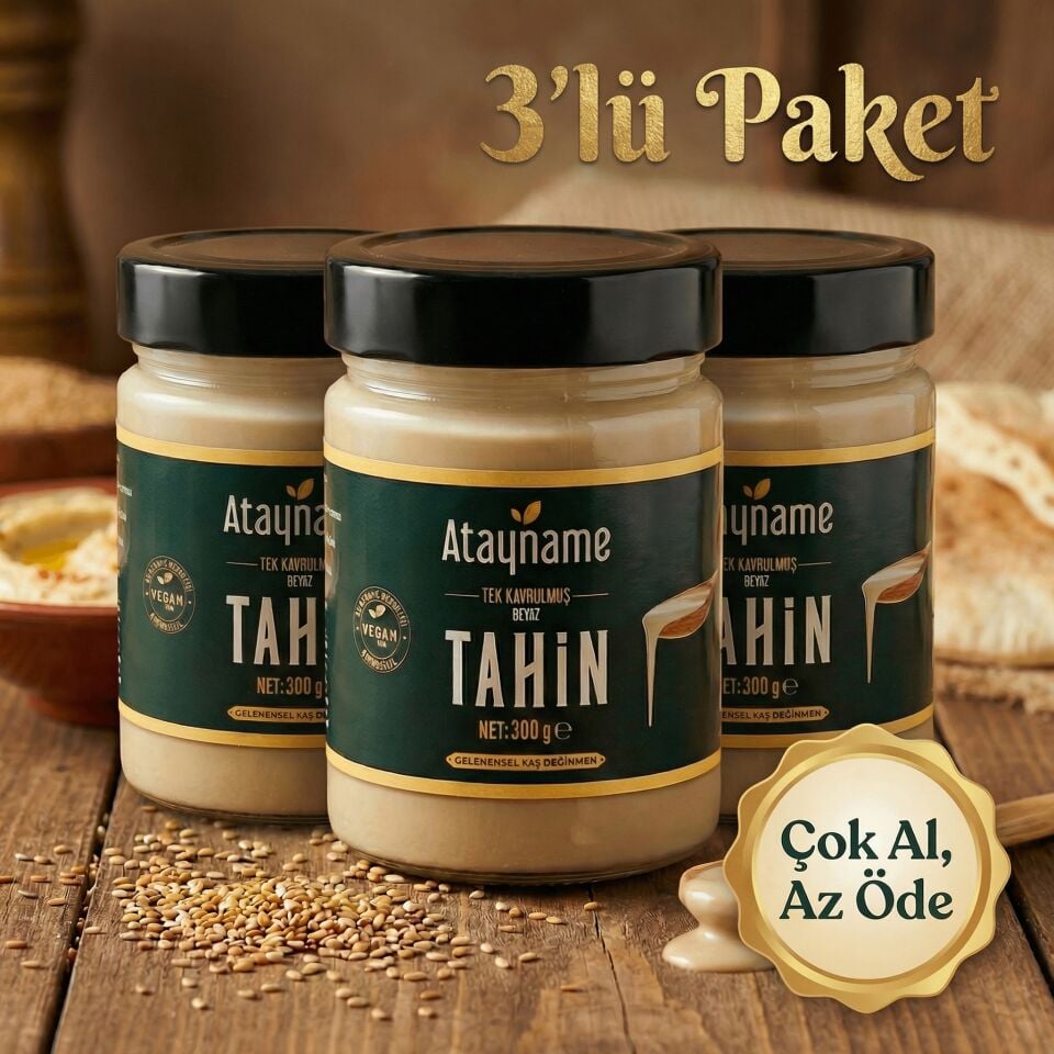 Atayname Beyaz Tek Kavrulmuş Tahin 300 G Cam 3'lü