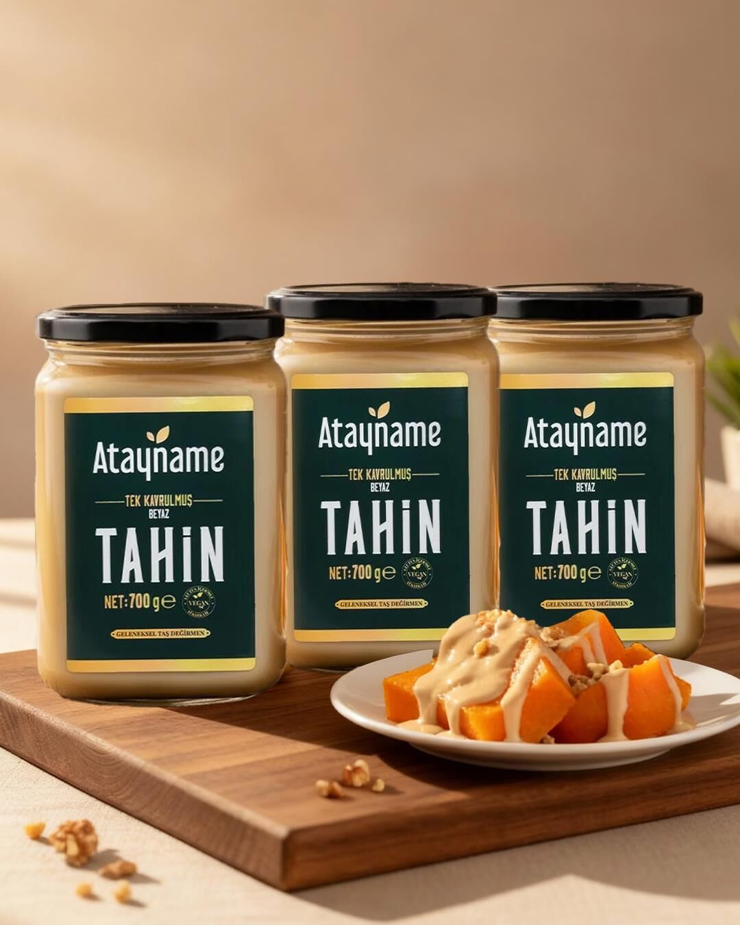 Atayname Beyaz Tek Kavrulmuş Tahin 700 G Cam 3'lü