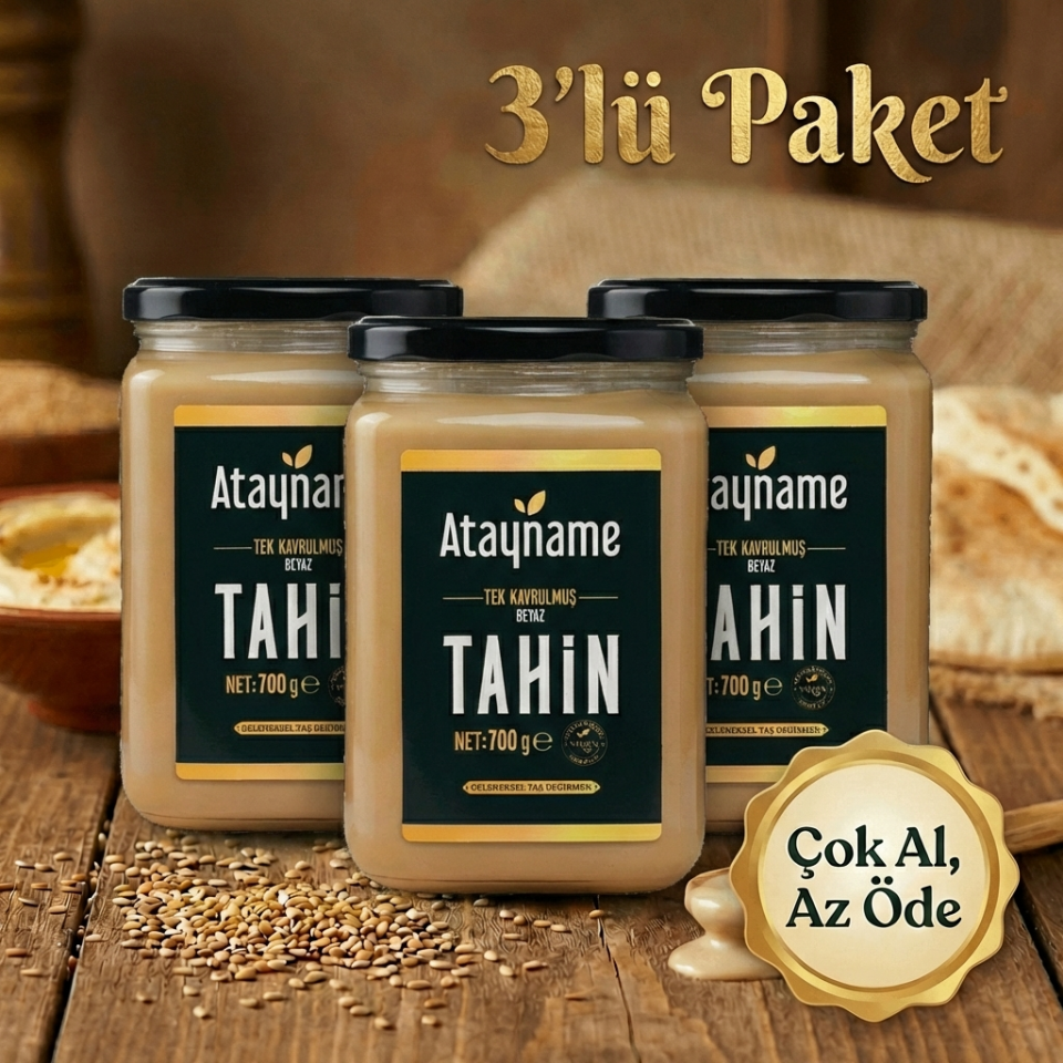 Atayname Beyaz Tek Kavrulmuş Tahin 700 G Cam 3'lü